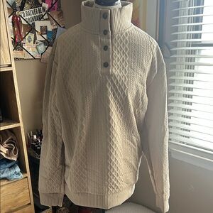 Men's Beige High-Collar Sweater - Medium
